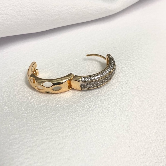 18k Gold Filled Diamond Huggie Earrings - Picture 3 of 5